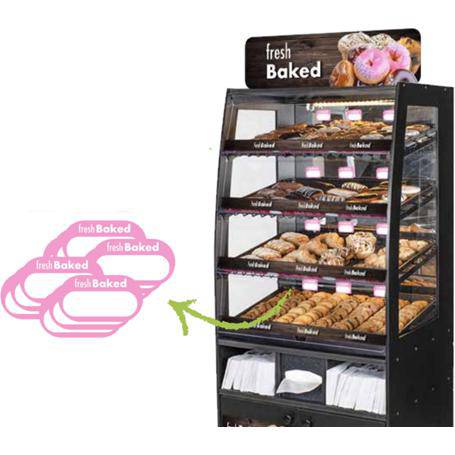 12-Pack Dry-Erase "Fresh Baked" Signs in pink and woodgrain - FoodSignPros