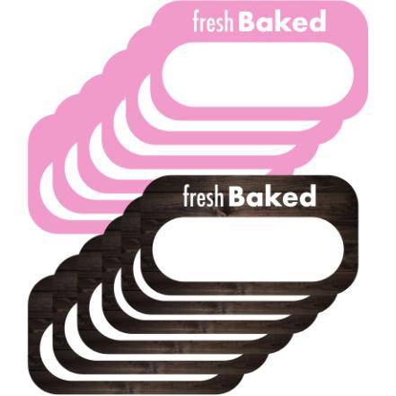 12-Pack Dry-Erase "Fresh Baked" Signs in pink and woodgrain - FoodSignPros