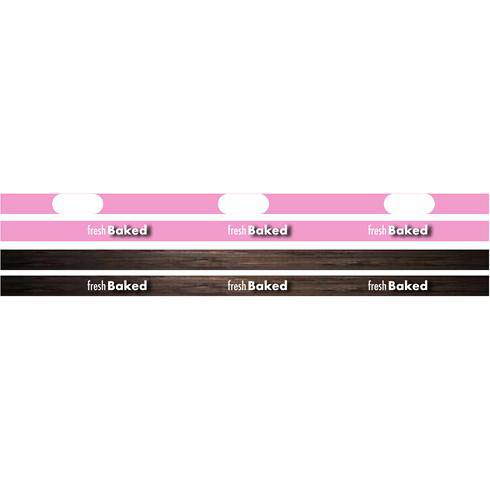 Woodgrain and pink Bakery "fresh Baked" Shelf Strips - FoodSignPros
