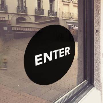 Black window cling with white "Enter" lettering - FoodSignPros