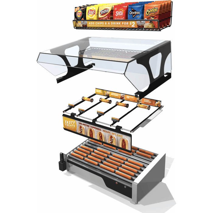 Custom Roller Grill Merchandising Kit and Chips Rack - FoodSignPros