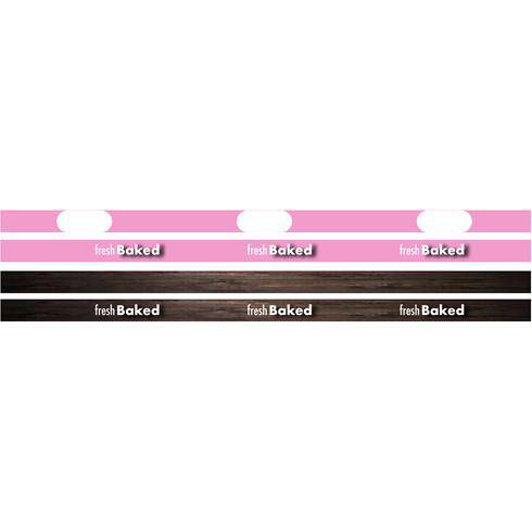 Woodgrain and pink Bakery "fresh Baked" Shelf Strips - FoodSignPros 