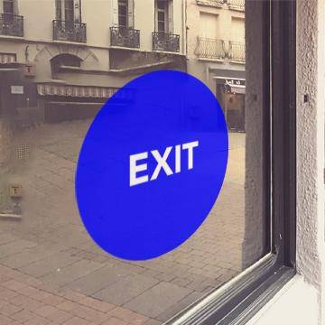 Blue window cling with white "Exit" lettering - FoodSignPros