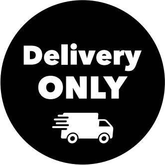 Black window cling with white "Delivery only" lettering - FoodSignPros