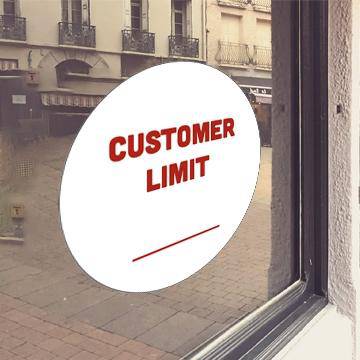 White window cling with red "Customer limit" lettering - FoodSignPros